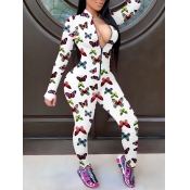 lovely Sportswear Butterfly Print Zipper Design Wh