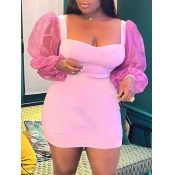 Lovely Trendy Patchwork Pink Mini Plus Size Dress