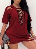 LW Plus Size Bandage Design Ripped Dress