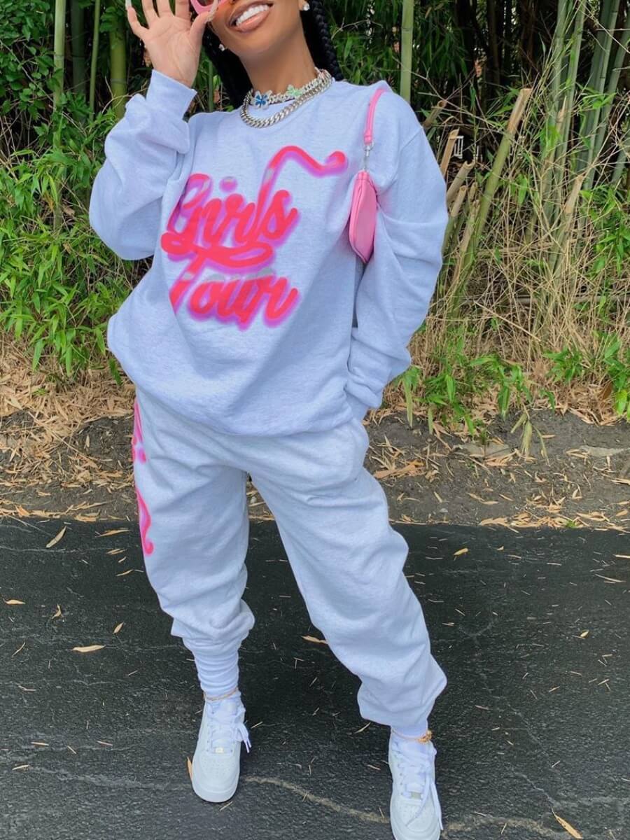 LW Dropped Shoulder Letter Print Pants Set