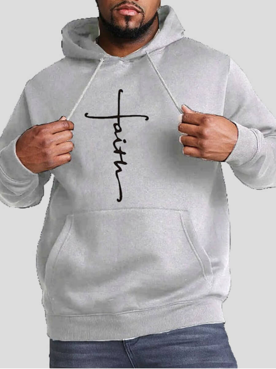 LW Men Faith Drawing Print Light Grey Hoodie
