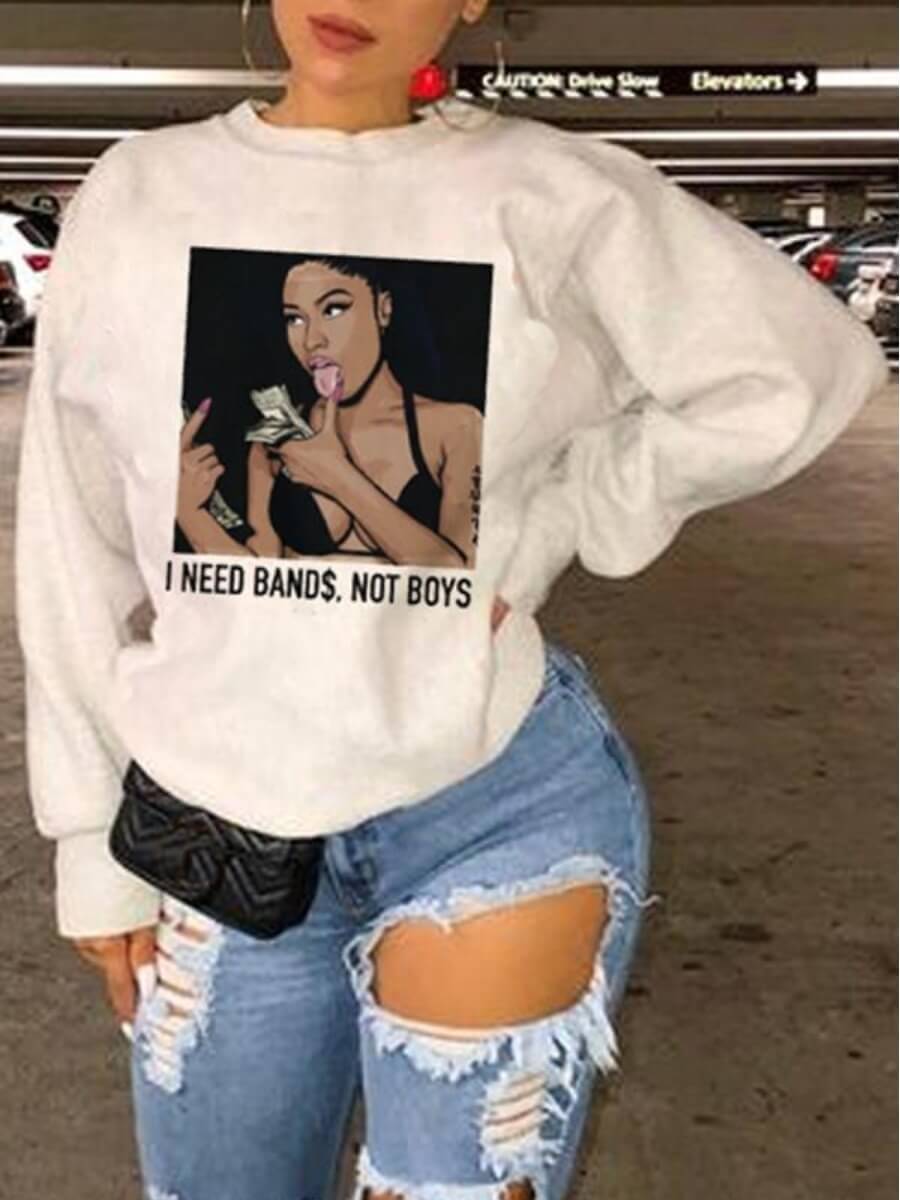 LW Plus Size Round Neck Figure Letter Sweatshirts