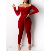 lovely Stylish Bandage Design Skinny Red One-piece