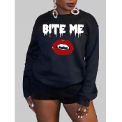 Lovely Leisure O Neck Letter Print Black Hoodie