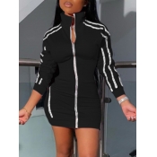 Lovely Sportswear Turndown Collar Patchwork Black 