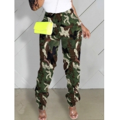 Lovely Casual Camo Print Green Jeans