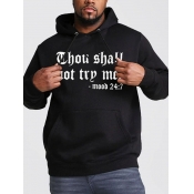 Lovely Men Street Hooded Collar Letter Print Black