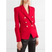 lovely Stylish Turn-back Collar Buttons Design Red