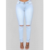 Lovely Stylish Hollow-out Baby Blue Jeans