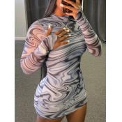 LW Casual Striped Print Skinny Grey Mini Dress
