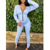 Lovely Sportswear Hooded Collar Zipper Design Grey