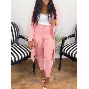 Lovely Casual Striped Basic Pink Two Piece Pants S
