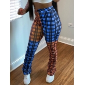 Lovely Casual Grid Print Patchwork Orange Pants