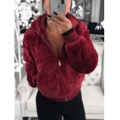 lovely Casual Hooded Collar Red Plus Size Coat