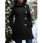 lovely Casual Hooded Collar Buttons Design Black P