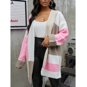 Lovely Casual Patchwork Loose Rose Red Cardigan