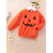 Lovely Casual O Neck Print Orange Boy Hoodie