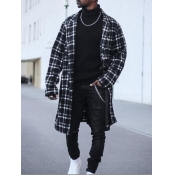 Lovely Trendy Turndown Collar Grid Print Black Men