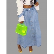 lovely Stylish Buttons Design Blue Denim Skirt