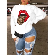 LW Leisure O Neck Lip Print White Hoodie