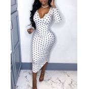 Lovely Trendy Dot Print White Knee Length Dress