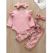 lovely Sweet O Neck Floral Print Pink Girl Two-pie