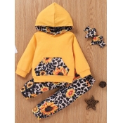 lovely Trendy Hooded Collar Print Patchwork Yellow
