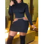 LW Round Neck Hollow-out Bodycon Dress