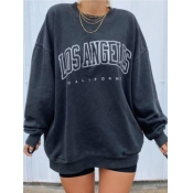 Lovely Stylish O Neck Letter Print Dark Grey Plus 