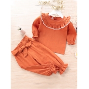 lovely Trendy O Neck Fold Design Orange Red Girl T