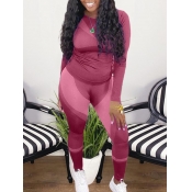 Lovely Sportswear O Neck Patchwork Wine Red Two Pi