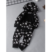 lovely Leisure Hooded Collar Print Black Boy Two-p