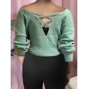 Lovely Casual Hollow-out Loose Light Green Sweater