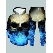 LW Men Street Hooded Collar Skull Print Multicolor