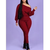 LW Plus Size Leisure Basic Skinny Wine Red One-pie
