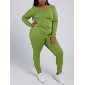 Lovely Casual Basic Skinny Green Plus Size Two-pie
