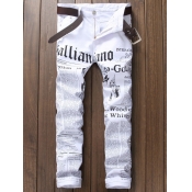 Lovely Men Stylish Letter Print White Jeans