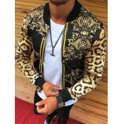 LW SXY Men Print Zipper Design Gold Jacket