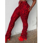 Lovely Casual Print Red Plus Size Pants