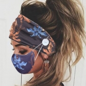 Lovely Plants Print Deep Blue Face Mask(With Headb