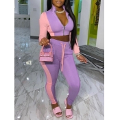 LW Zipper Design Patchwork Tracksuit Pants Set