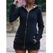 Lovely Casual Hooded Collar Zipper Design Black Pl