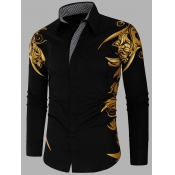 Lovely Men Stylish Turndown Collar Print Black Shi