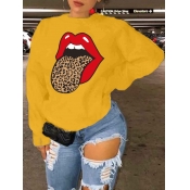 LW Leisure O Neck  Lip Print Yellow Hoodie