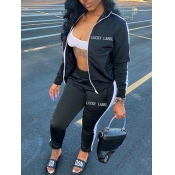 LW Sportswear Letter Patchwork Black Two Piece Pan