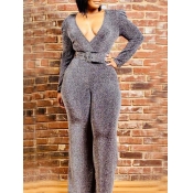 Lovely Leisure Deep V Neck Skinny Grey Plus Size O
