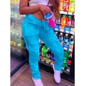 Lovely Street Pocket Patched Blue Pants