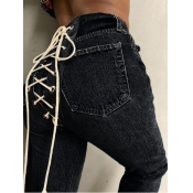 Lovely Street Bandage Design Black Jeans