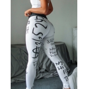 Lovely Sportswear Letter Print White Leggings