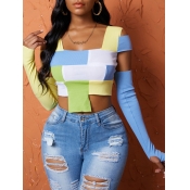Lovely Street Color-lump Patchwork Yellow T-shirt